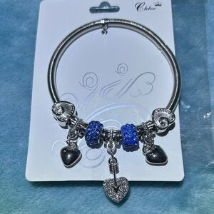 Silver Bracelet with Blue and Silver Charms